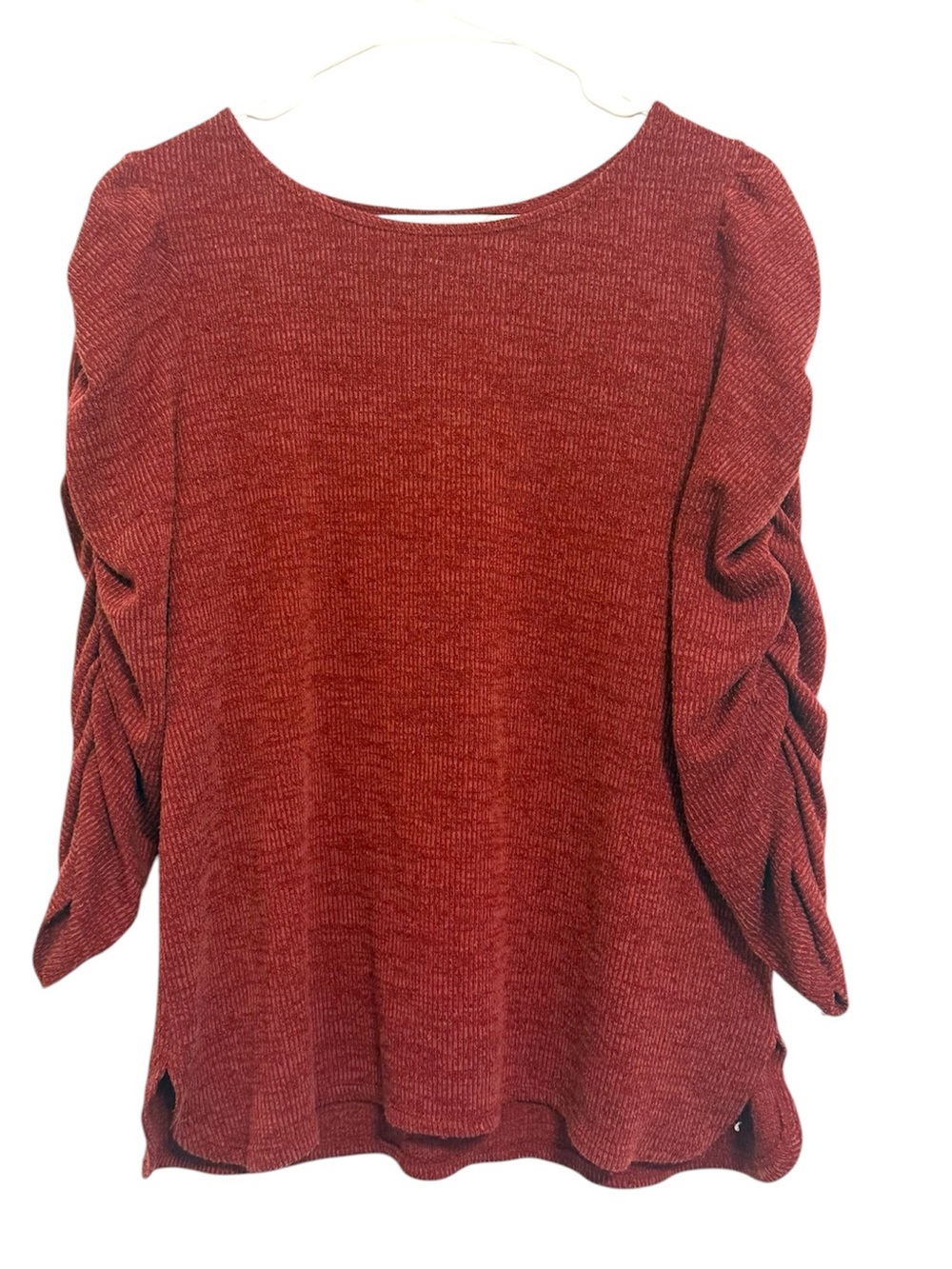 2/$30 Max Studio Rust Chenille Ruched Sleeve Sweater Top Size Large